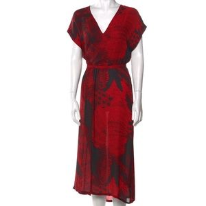 Raquel Allegra Red and Black Floral Silk MIDI dress with tie, size 2 (US 8)